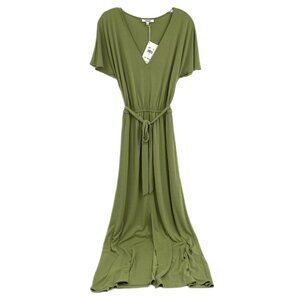 Splendid Green V-Neck Belted Maxi Dress | Size S